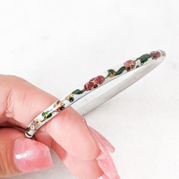 Vintage Cloisonne Floral Thin Bangle Bracelet - Picture 3 of 5
